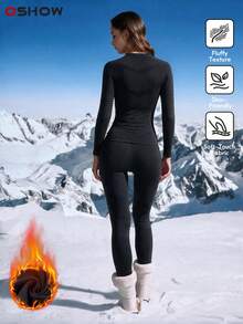 Women's Autumn/Winter Colorblock Elastic Warm Long Sleeve Top & Pants Ski Suit - Black - View 2