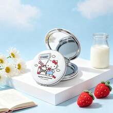 Miniso (1PC)  Characters Travel Series Soft Bread Double-Sided Folding Compact Mirror,  White & Blue 2 Colors, Portable Pocket Makeup Mirror, Normal & Magnifying Dual Mirror Surface, Travel Cosmetic Accessory, Girls Gift - Multicolor - View 4