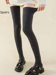 1 Pair Women's Autumn/Winter JK Style Knee-High Socks, Extended Design, Provides Knee Protection, Solid Color, Moderate Compression Effect, Fashionable Knee-High Socks, Suitable For Daily Casual Wear, Essential Item For Fitness And Sports, Comfortable To Wear, Multi-Functional Design - Multicolor - View 13