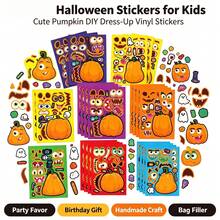 8 Sheets Halloween Make Your Own Pumpkin Stickers, Mix & Match Funny Face Pumpkin Stickers, DIY Halloween Pumpkin Decor Stickers, Kids Craft Stickers For Holiday Party Game Rewards - Multicolor - View 3