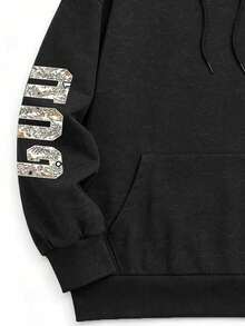 Unisex Vintage Washed Sweatshirt, Floral Slogan Back Print Loose Long Sleeve Casual Pullover, Autumn/Winter Black Fall - Black - View 6