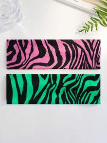 2pcs European & American Style Color Block Zebra Print Fabric Headband, High Elasticity Wide Band, Personalized Cool Fashion Hair Tie - Multicolor - View 8