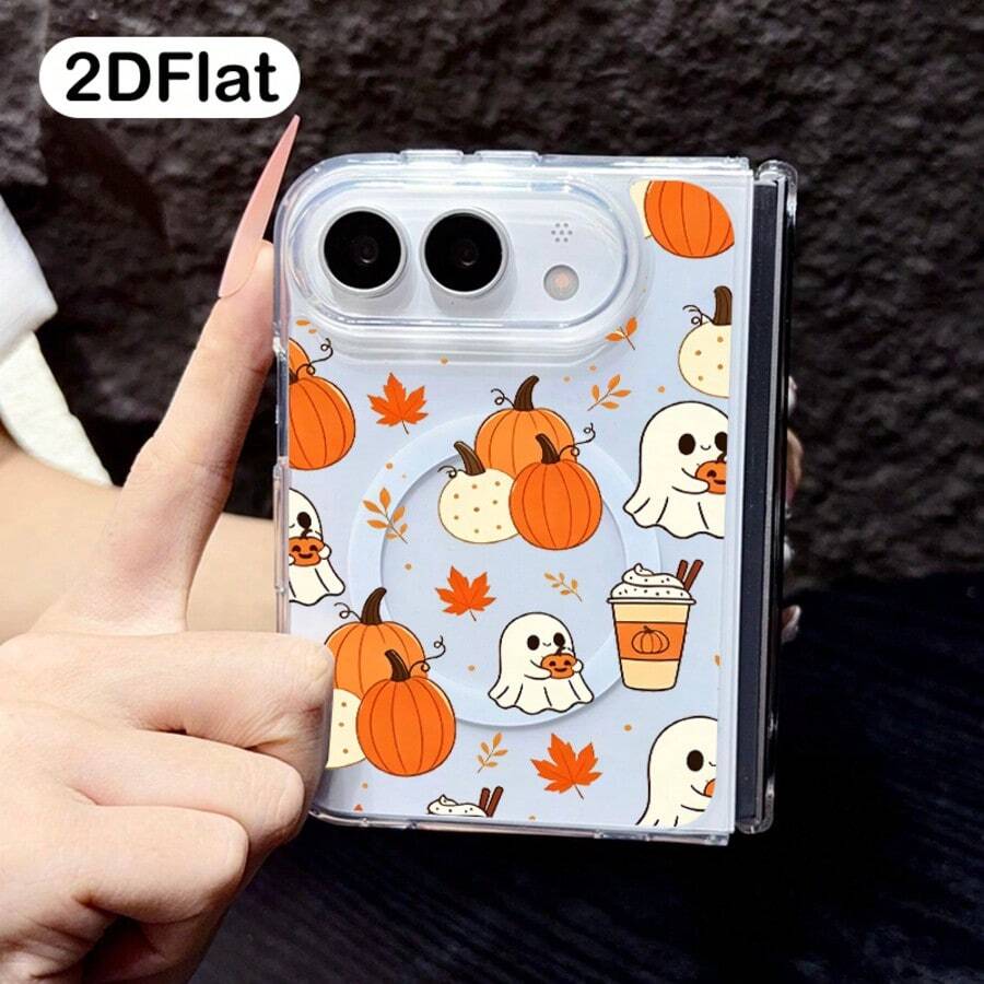 1pc Cute Halloween Ghost Pumpkin Coffee Maple Leaf Print Transparent Phone Case, Autumn Aesthetic Shockproof Soft Transparent Protective Shell Compatible With Apple Duo 18 18Pro 18ProMax 17 17Pro 17ProMax 17 16 15 14 Protective Case Air Compatible With Samsung Series - Multicolor - View 1