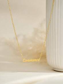 Light Luxury Cursive English Customized Name Necklace, Minimalist Handwritten Font Nameplate Pendant, Paired With Vintage Paperclip Long Oval Chain, Gold Texture Premium Quality. Material Resistant To Fading, Niche Ins Style Design, Enhances Neckline. Supports Customized Name Engraving, Create Exclusive Accessory, Versatile For Daily Commute Outfits, Perfect Gift For Birthday, Valentine's Day, Great For Self-Use Or Gifting With A Sense Of Ritual. - Personalized Name Initial Paperclip Chain Necklace - View 6
