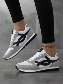 Women's Vintage Round Toe Lace-Up Soft Sole Comfortable Casual Versatile Breathable Summer Daily Running Solid Color Athletic Shoes - Grey - View 4