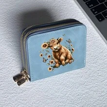 Highland Cow Print Card Holder, Lightweight Fashion Women's Wallet, Suitable For Daily Use, Dual Zipper Mini Wallet/Coin Purse/Card Holder - Multicolor - View 23