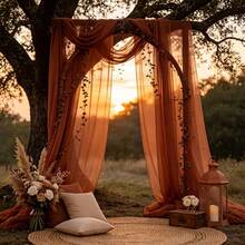 2pcs Rust Red & Sage Green Tulle Fabric, 164.04ft Length, Christmas Wedding Tent Ceiling Arch Decor, Bohemian Holiday Party Backdrop - Sage Green + Rust Red - View 11