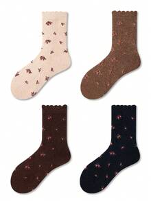 ZUJO 4 Pairs Women's Mid-Calf Socks With Bubble Lace Ruffle Trim And ...