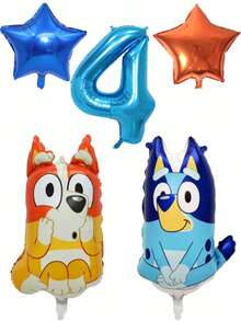 MASSDI Cartoon Character Birthday Balloon Set, Sitting And Bingo Aluminum Balloons, Bright Cyan Digit 1 Balloon, Dual Color Star Mylar Balloons, Easy Inflate Reusable Supplies For Garden Birthday Party Photoshoot - Balloon - View 9