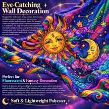 2D Flat Pattern Tapestry, Featuring A Sun And A Moon, With Vibrant Starry Sky And Constellation Patterns. It Glows Under Fluorescent Light, Suitable For Wall Decoration, Bedroom Background Decor, And Party Decoration. - Multicolor - View 11