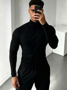 ZYNTH BALENO 男士秋冬時尚半高領長袖T恤，適合健身、跑步、登山，黑色 - 黑色 - 查看 4