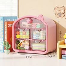 1pc Macaron Color Cat Ear Transparent Storage Box, Multi-Compartment Drawer Style, Desktop Organizer For Cosmetics, Hair Ties, Hair Clips And Miscellaneous Items - Multicolor - View 8