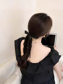 6pcs Black Hair Ties With Ribbon Bow Hair Clips Hair Ropes Back Of Head Hair Accessories Black Swan Style For Girls - Black - View 3