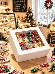 4pcs/8pcs/12pcs Square See‑Through Window Christmas Gift Boxes, Paper Packaging For Festival Gathering Presents, Stackable Storage Favor Boxes - View 4