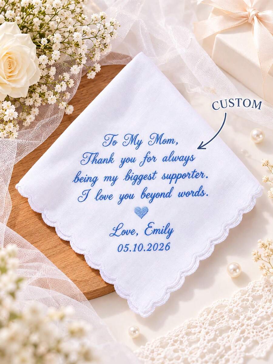 Personalized Wedding Handkerchief, Customized Wedding Date Handkerchief, Gift For Bride And Bridesmaids, Handkerchief