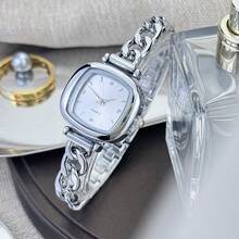 Women's Quartz Watch Square Dial Stainless Steel Band Fashion Business Casual Style Suitable For Christmas, Father's Day Gift - Silver - View 3