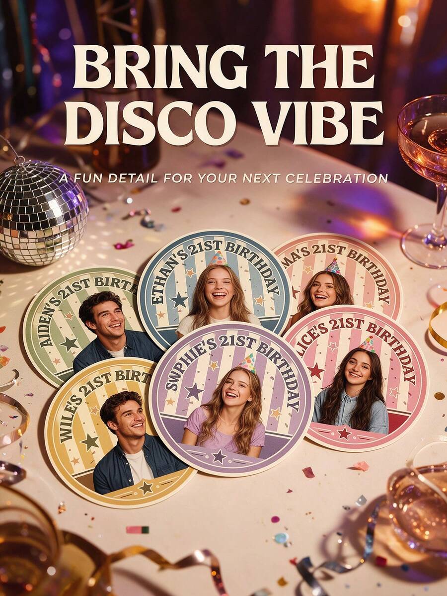Custom Face Stickers, Personalized Photo Stickers With Retro Disco Style, Vintage Party Favor Labels, Custom Face Decor For Birthday, Wedding, Festival, Concert And Celebration, DIY Party Decoration - Multicolor - View 1
