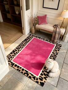 1pc Pink Leopard Print Border Doormat, Christmas Gift, Welcome Mat, Small Rug, Carpet, Floor Mat, Outdoor Doormat, Kitchen Rug, Home Decor, Front Door Mat, Area Rug, Outdoor Mat - Multicolor - View 4