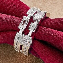 925 Sterling Silver Plated Round Square AAA Zirconia Ring For Woman Man Fashion Wedding Engagement Party Gift Charm Silver Color Jewelry - Silver - View 4