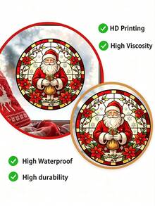 1pc Round Stained Glass Style Christmas Static Window Clings, No Glue Removable Window Decals, Won't Hurt Glass, Festive Atmosphere Decor - Multicolor - View 8
