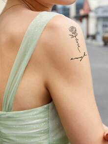 4PCS Black Minimalist Rose Heart Heartbeat Butterfly Star Pattern Party Gift DIY Holiday Gift Music Festival Temporary Waterproof Tattoo Stickers For Arm Shoulder Neck - Black - View 6