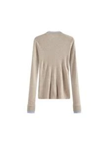 Cardigan Rajut Wol 2 in 1 Gaya Korea Model Slim Fit Berlapis untuk Wanita dengan Blok Warna - Havermut - View 6