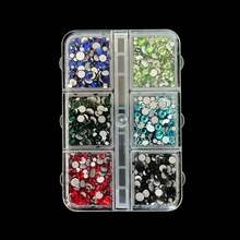 1 Box 6-Grid Mixed Color Round Rhinestone Nail Art Gems, Colorful Flat Bottom Nail Gemstone Set, DIY Nail Decoration, Suitable For Christmas DIY Nail Design And Daily Wear - Multicolor - View 14