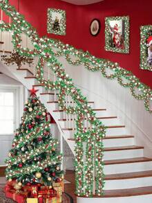 1pc Christmas Metallic Brushed Wreath, Christmas Tree Hanging Ornament, Holiday Party Fireplace Mantel Railing Decoration - A - View 8