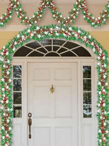 1pc Christmas Metallic Brushed Wreath, Christmas Tree Hanging Ornament, Holiday Party Fireplace Mantel Railing Decoration - A - View 5