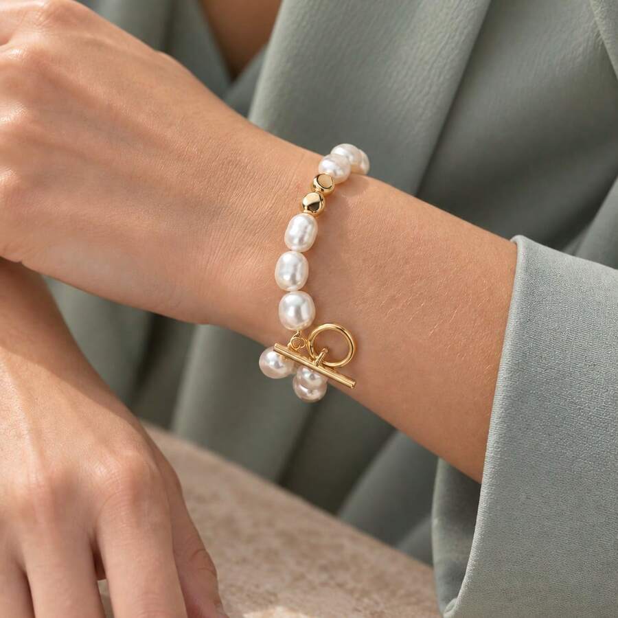 White Oval Pearl Bracelet, French Elegant Elegant Pearl String, Light Luxury Commute Daily Versatile Accessory - White - View 1