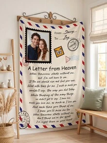 Personalized Custom Photo & Text Fleece Blanket, Vintage Envelope Letter Design Throw Blanket, Customized Memorial Gift, Soft Lightweight Sofa Bed Decor Blanket - Multicolor - View 3