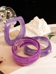 3pcs/Set Tie Dye Green Resin Bangles, Asymmetrical Geometric Design, Women's Hand Jewelry, All-Season Versatile - Bracelet - View 3
