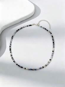 1pc Women's Exquisite Bohemian Style Multi-Color Gradient Cut Beaded Choker Necklace With Extension Chain, Bohemian Style Mixed Color Beaded Jewelry Suitable For Summer Daily Wear, Beach Vacation And Dating (Beads Random) - Multicolor - View 7