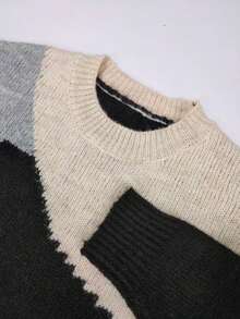 Autumn/Winter New Casual Street Style Colorblock Soft Vintage Loose Drop Shoulder Round Neck Pullover Knit Sweater [Back To School Season] Vacation - Black - View 7
