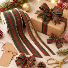 10 Yards Red & Green Plaid Ribbon With Luxury Gold Edge, Christmas Ribbon Set, Classic Red & Green Striped Ribbon, Suitable For Gift Wrapping, Holiday Celebrations, Making Bows, Wreaths And Other DIY Crafts - Multicolor - View 5
