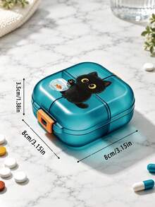 Cartoon Black Cat & Goldfish Round Portable Pill Box, Mini Compartment Medicine Storage Box, Portable Pill & Vitamin Dispenser, Suitable For Daily Commute, Business Trip, Travel, Home Use, Cute & Adorable Desktop Organizer, Personal Pill Dispensing Box - Multicolor - View 7