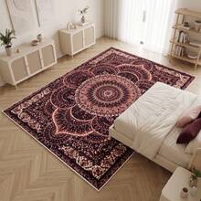 Washable Modern Minimalist Patterned Area Rug – Scandinavian Geometric Design, Contemporary Washable Carpet For Living Room, Bedroom & Home Decor - Rust Brown - View 3