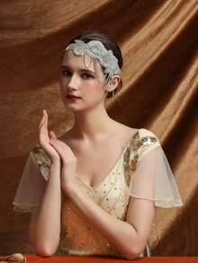 1Pc 1920s Flapper Headband Rhinestone Roaring 20s Great Gatsby Elastic Band Headpiece Themed Party Hair Accessories - White - View 3