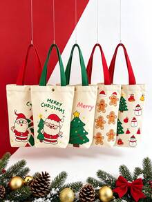 2pcs Christmas Printed Tote Handbag Bag, Santa Claus & Christmas Tree & Gingerbread Man Print Handbag, Reusable Snap Button Shopping Bag, Holiday Gift Bag, Women Daily Shoulder Handbag - Multicolor - View 8