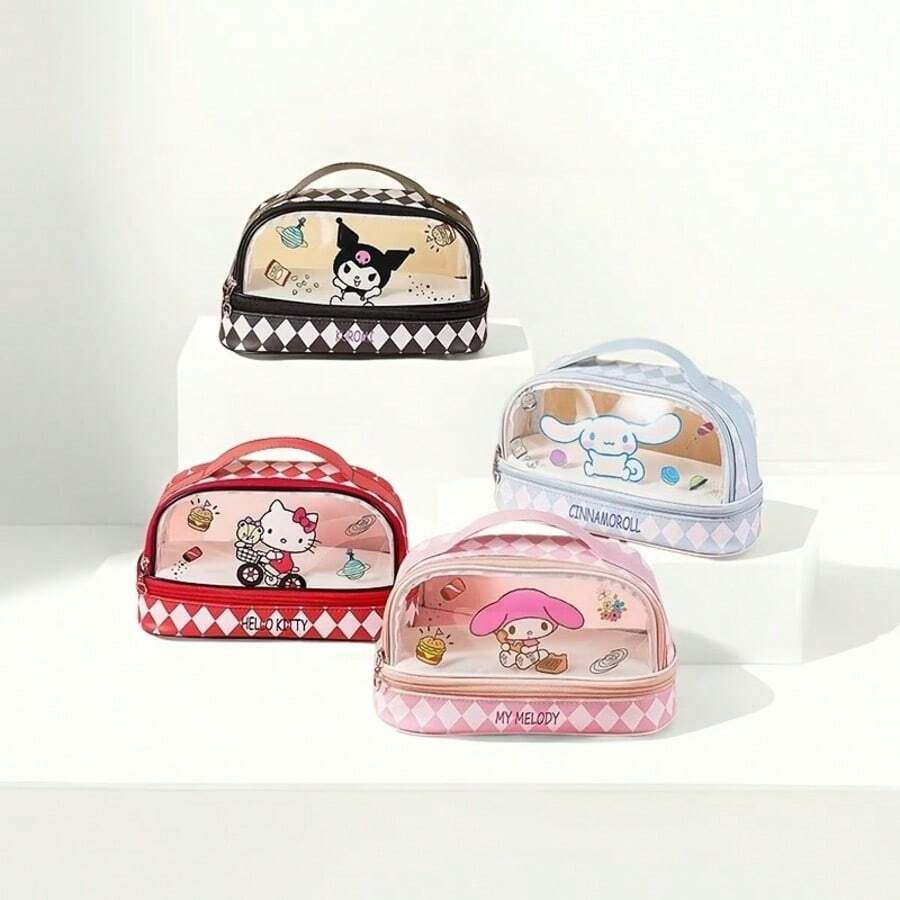 Hasbro Sanrio Licensed Clear Double-Layer Hand Pencil Case, Kuromi Cinnamoroll My Melody Hello Kitty Large Storage Bag, Ita-Bag Style Display Design, Portable Organizer For Stationery & Daily Essentials, Ideal Gift For Sanrio Fans - A - View 1