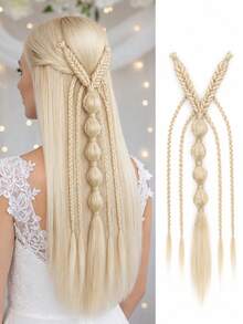 24 Inch Elf Style BB Clip On Hair Braid, Synthetic Hair Extensions, Hair Slide,Bobby Pin, Synthetic Long Twisted Braid With Bubble Ponytail - Multicolor - View 13