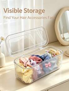 Clear Vertical Strip Flip Storage Box, Dustproof Makeup Brush Beauty Sponge Organizer, Press On Nail Container, Hair Tie Hair Clip Holder, Multifunctional Cosmetic Storage Case For Vanity Desktop - Multicolor - View 6
