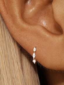 EleRunis 1pc 925 Sterling Silver Exquisite Marquise Flat Back Cartilage Earring, Suitable For Ear Piercing, Ear Cartilage, Ear Helix, Threaded Dangle Nose Stud, Delicate Jewelry, Suitable For Daily Wear And Party - Gold - View 23