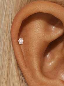 EleRunis 1pc 925 Sterling Silver Exquisite Marquise Flat Back Cartilage Earring, Suitable For Ear Piercing, Ear Cartilage, Ear Helix, Threaded Dangle Nose Stud, Delicate Jewelry, Suitable For Daily Wear And Party - Gold - View 15