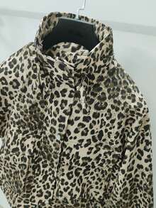 European And American Popular Women's Fashion Casual Street Style Leopard Print Pocket Zipper Stand Collar Short Jacket Coat Suitable For Spring Autumn Winter - Apricot - View 4