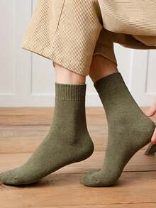 10/5/3/1 Pair Women's Winter Thermal Lined Socks, Random Style, Thick Warm Solid Color Mid-Calf Home Socks, Randomly Sent - Multicolor - View 5
