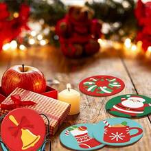 Merry Christmas PET Multicolor Christmas Mixed Element Pattern Design Heat-Insulating Non-Slip Coaster, Suitable For Home Kitchen Decor Accessories, Christmas Tabletop Decoration, Holiday Party Home Kitchen Ornament, Christmas Small Gift - PET Coaster LDX2835 - View 8