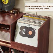 Soporte Grande para Tocadiscos, Soporte para Tocadiscos con Almacenamiento, Soporte para Discos de Vinilo con Área de Exhibición, Mesa para Tocadiscos que Sostiene Hasta 300 Álbumes, Soporte - Marrón - Ver 7
