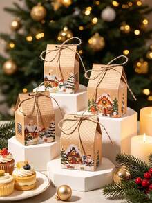 12pcs/24pcs/48pcs/ Christmas Party Gift Candy Cookie Paper Boxes Christmas Atmosphere Decoration Christmas House Boxes - View 5