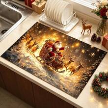 1pc Dish Drying Mat, Coffee Machine Mat, Christmas Reindeer Sleigh Pattern Dish Drying Mat, Kitchen Mat To Protect Tabletop, Suitable For Daily Drying, Christmas Party And Other Occasions, Dining Table Mat, Multi-Purpose Drying Mat, Home Gift, Tabletop Decor - XYLSD-1151 - View 3
